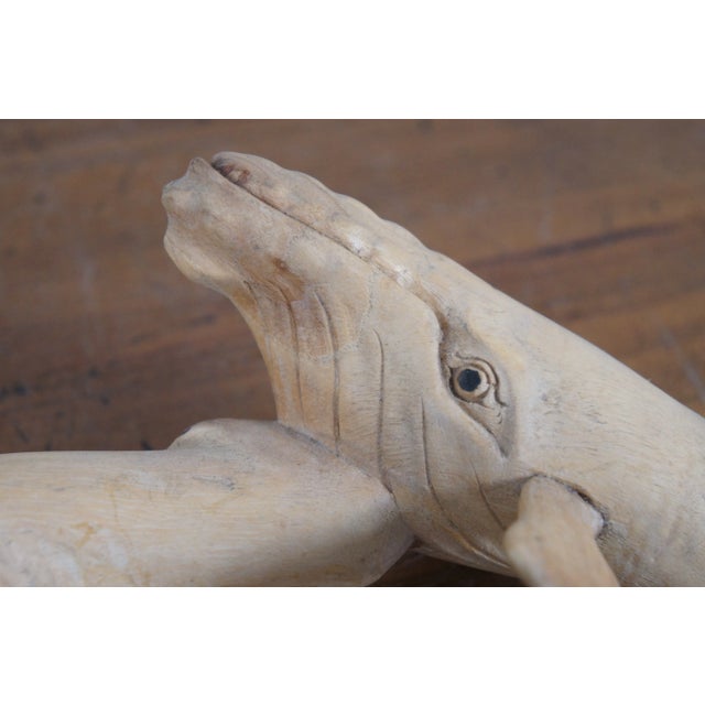 Vintage Hand Carved Teak Humpback & Sperm Whale Statues Sculpture Figruines- Set of 2 For Sale - Image 11 of 12