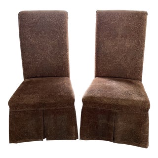 Chestnut Tapestry Velvet High-Back King & Queen Chairs- a Pair For Sale