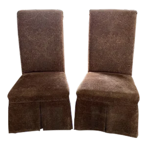 Chestnut Tapestry Velvet High-Back King & Queen Chairs- a Pair