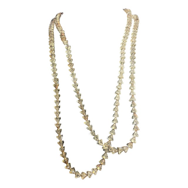 1950s Long Fluted Necklace Features Transparent, Mold-Pressed Glass Bellflower in Jablonec Nad Nisou (Gablonz) Czechoslovakia For Sale