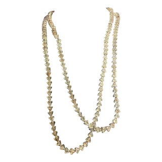 MCM Long Fluted Necklace Features Transparent, Mold-Pressed Glass Bellflower in Jablonec Nad Nisou (Gablonz) Czechoslovakia For Sale
