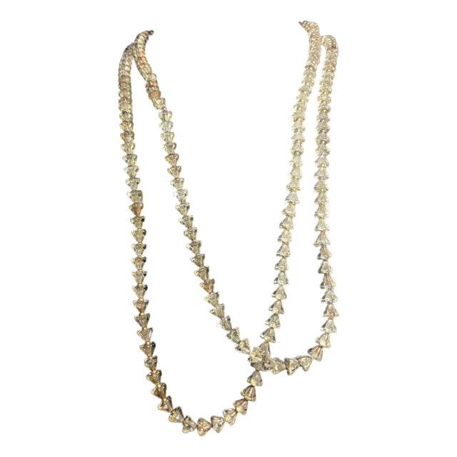 MCM Long Fluted Necklace Features Transparent, Mold-Pressed Glass Bellflower in Jablonec Nad Nisou (Gablonz) Czechoslovakia For Sale