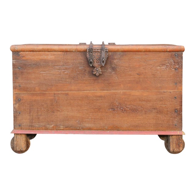Antique Indian Teak Wedding Trunk For Sale