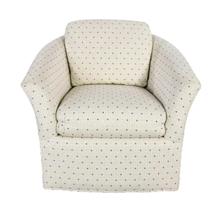 Modern Century Furniture Swivel Barrel Chair Off White & Blue Diamonds Brocade Fabric
