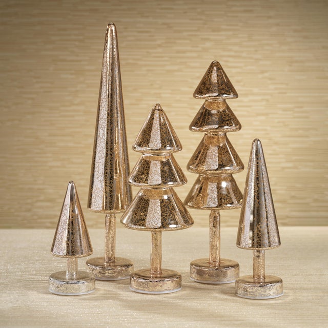 Contemporary Crimbo 12.25" Gold Sparkle Layered Cone LED Trees, Set of 2 For Sale - Image 3 of 3