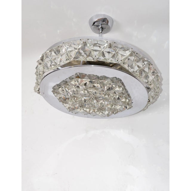 Classic German 1970s Chrome & Crystals Flush Mount, Ceiling Light, Light Fixture from the late 70s. In working condition...
