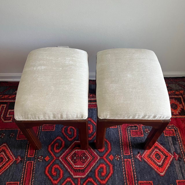 Asian Pair of Vintage Ethan Allen Asian-Inspired Upholstered Stools - A Pair For Sale - Image 3 of 9