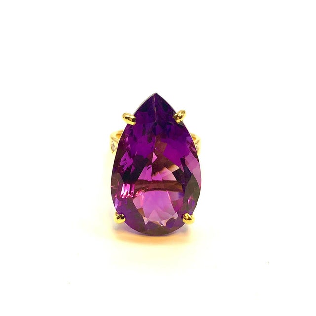 Bochic "Capri" Natural Pear Shape Amethyst & Diamond Set In 18K Gold & Silver For Sale - Image 18 of 18