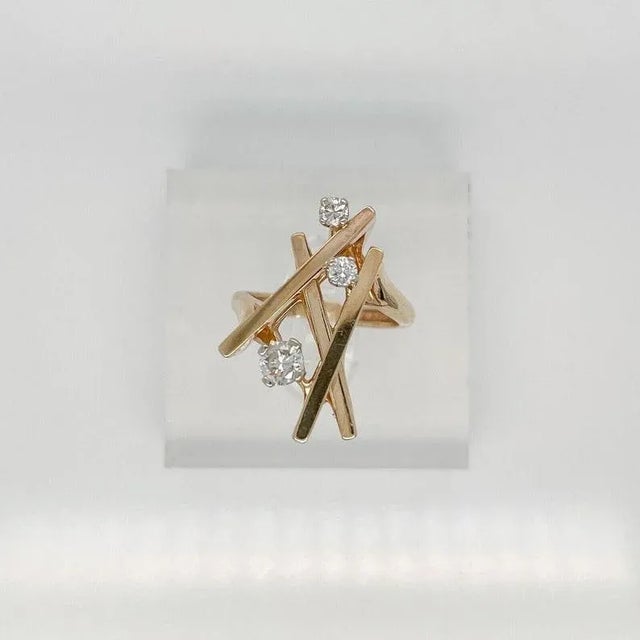 Gold Vintage Signed Hammerman Bros Modernist 14 Karat Gold & Diamond Cocktail Ring Size 6.25 For Sale - Image 8 of 10