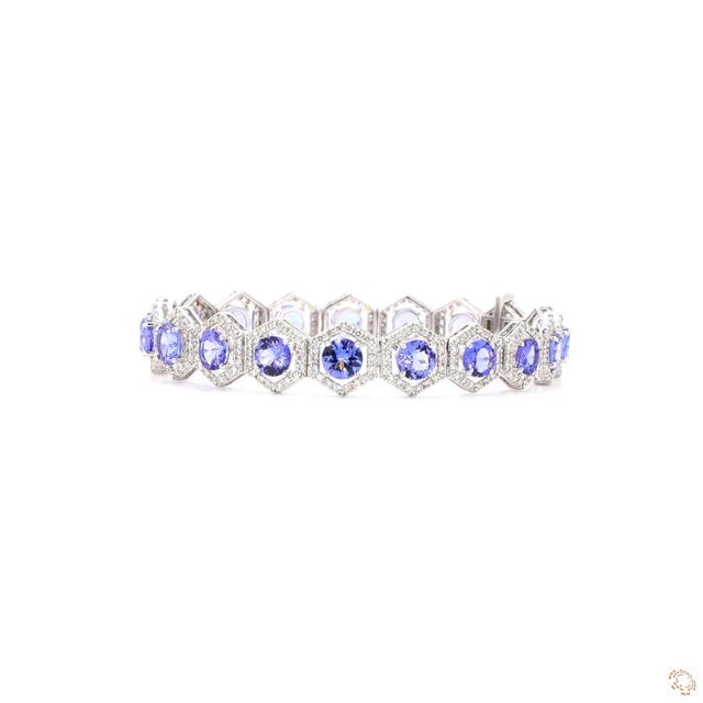 Modern 2.51 Carat Round Brilliant Cut Diamond Tanzanite Gold Bracelet For Sale - Image 3 of 9
