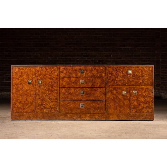 Art Deco 1930s Art Deco Burled Walnut Credenza With Brass Hardware For Sale - Image 3 of 18