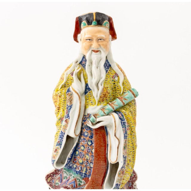 Mid 20th Century Chinese Glazed Porcelain Figural Sculptures, 2 For Sale - Image 5 of 9