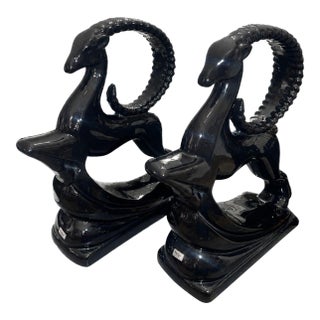 Pair of Royal Haeger Glossy Black Gazelle Sculptures. u.s.a. Late 20th Century. For Sale