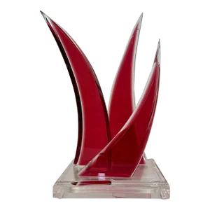 Signed David Muniz Acrylic / Lucite Sculpture Art Piece in Transparent and Ruby Red