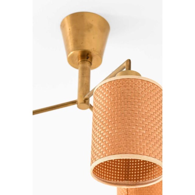 Scandinavian Modern Chandelier in Brass and Cane attributed to Hans Bergström, 1950s For Sale - Image 3 of 9
