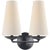 Fontaine Double Sconce in Aged Iron with Linen Shades Designer: AERIN Height: 14.25" Extension: 7.25" Backplate: 5" Round...