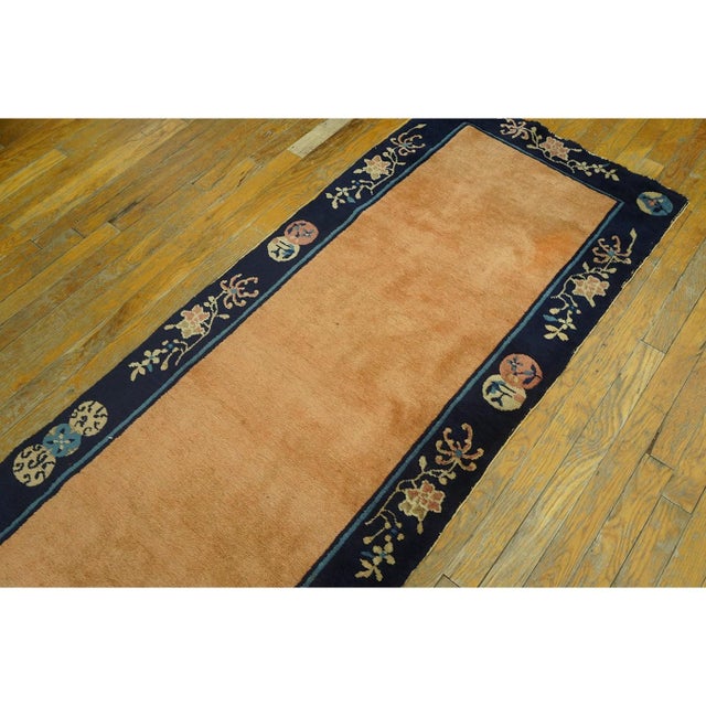Textile 1920s Apricot Open Field Geometric Antique Chinese Peking Carpet 2'4" X 8'9" Rug For Sale - Image 7 of 10