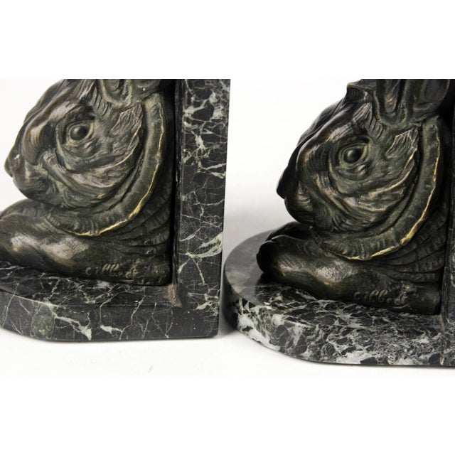 Late 19th Century Pair of Late 19th Century/Early 20th Century/Victorian Bronze Rabbit Head Bookends in Marble Plinths by Sir Alfred Gilbert For Sale - Image 5 of 8