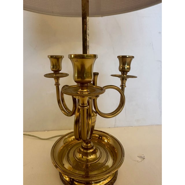 Traditional Classic Brass Bouillotte Table Lamp With 3 Candle Arms For Sale - Image 3 of 8