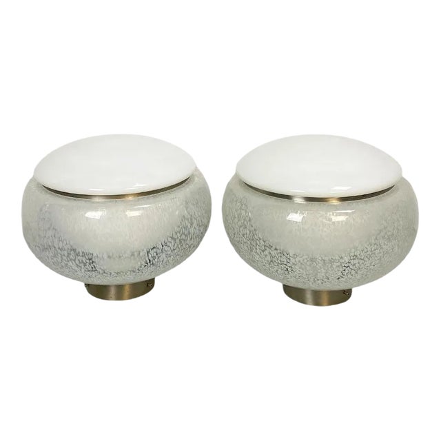 Mid-Century Italian Modern Murano Glass & Steel Table Lamps, 1960s, Set of 2 For Sale