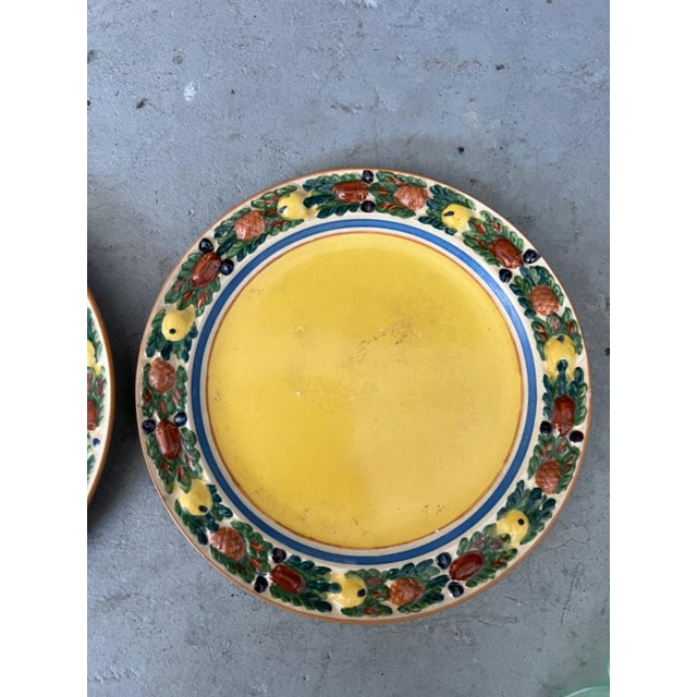 Set of 3 Adams Titian Ware hand-painted embossed fruit plates, c.1920s-30s. Good vintage condition.