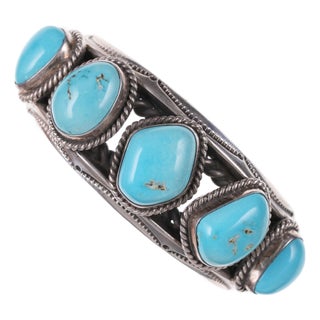 7.25" Jessie Claw Navajo Sterling silver and turquoise bracelet For Sale