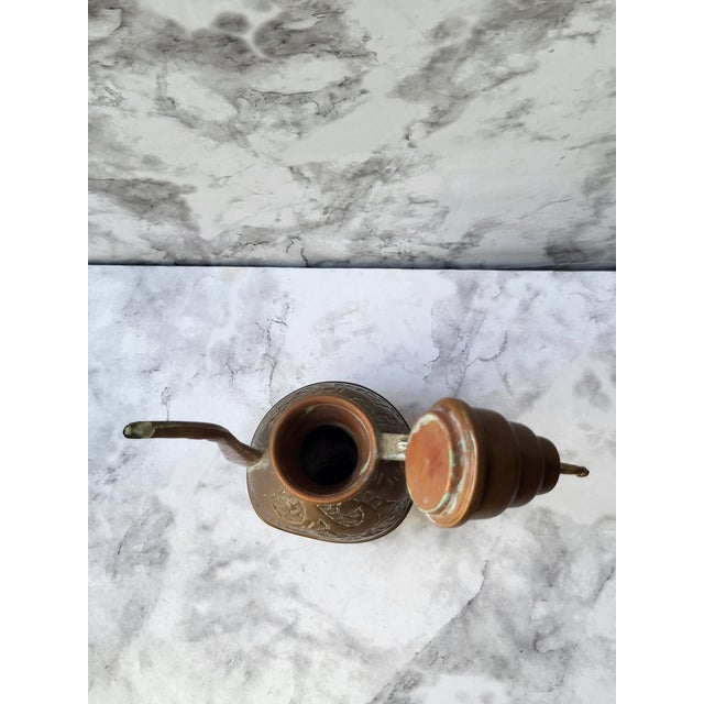 1960s Handcrafted Copper Coffee Pot Etched Middle Eastern For Sale In San Francisco - Image 6 of 17