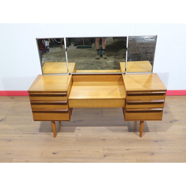 Mid Century Modern Vintage Teak British Vanity Dresser Desk For Sale - Image 9 of 15