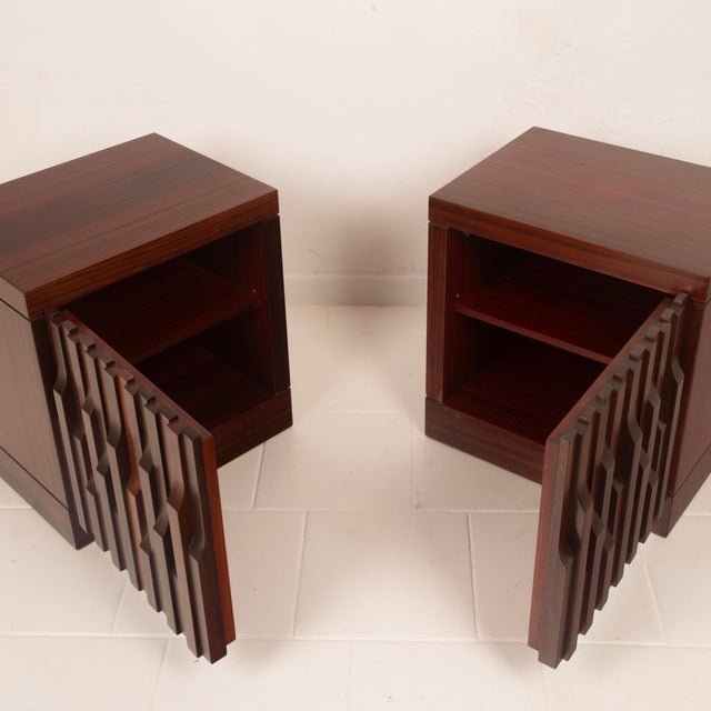 Mid-Century Gaetano Padouk Wood Nightstands by Luciano Frigerio for Frigerio, 1970s, Set of 2 For Sale - Image 12 of 18