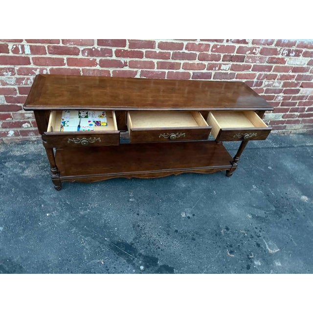 Vintage French Country Style Oak 2 Tier Sofa Console Table by Hickory For Sale - Image 10 of 15