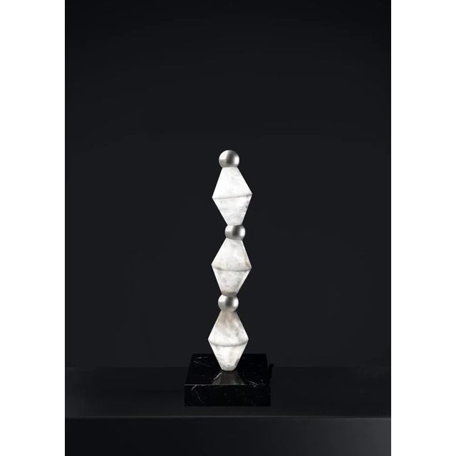 Chronos shiny silver table lamp by alabastro italiano dimensions: d 15 x w 15 x h 71,5 cm. Materials: white alabaster,...