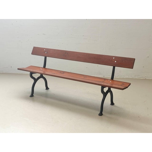 1960s Garden Bench with Delicate Cast Iron Frame and Wooden Slats, 1960s For Sale - Image 5 of 18