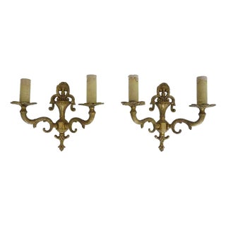 Gilt Bronze 2-Arm Fire Pot Wall Sconces, 1960s, Set of 2 For Sale