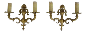 Gilt Bronze 2-Arm Fire Pot Wall Sconces, 1960s, Set of 2