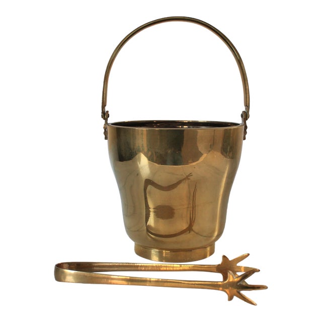 Vintage Brass Ice Bucket With Bird Claw Tongs For Sale