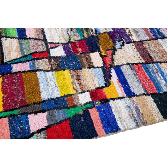 Textile Vintage Tulu Handmade Multicolor Geometric Abstract Wool Rug For Sale - Image 7 of 11