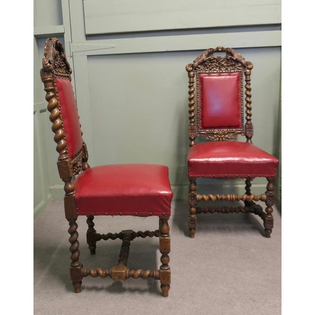 Antique Black-Forest Carved Oak Dining Chairs, Set of 5 For Sale - Image 6 of 10