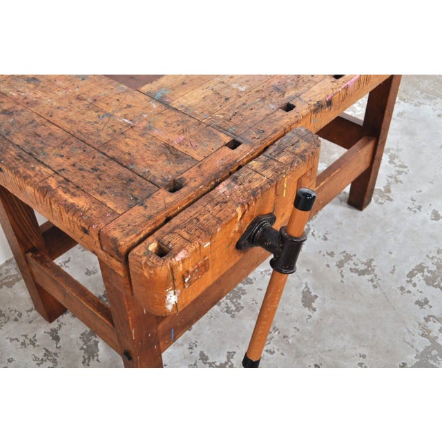 Vintage Carpenters Workbench in Beech from Nooitgedagt, 1950s For Sale - Image 4 of 13