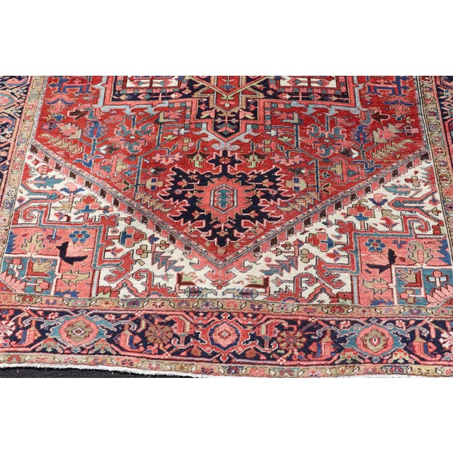 Antique Persian Heriz With Central Medallion Design in Red and Jewel Tones For Sale - Image 10 of 12