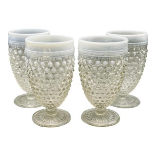 Mid 20th Century Fenton Opalescent Hobnail Footed Glasses- Set of 4 For Sale