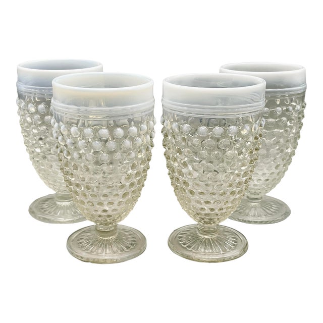 Mid 20th Century Fenton Opalescent Hobnail Footed Glasses- Set of 4 For Sale