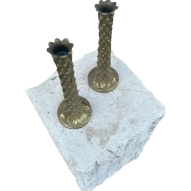 Stunning Art Nouveau Brass Textured Candlesticks Perfect for a Dramatic Vibe to bring to any Space. They also can be used...
