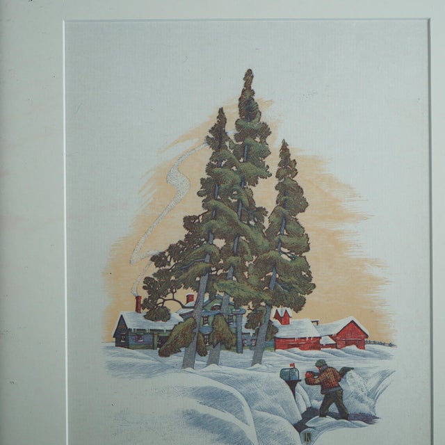James Haven Print “Three Cedars” Winter Farm Scene Signed & Numbered C1945 For Sale - Image 4 of 10