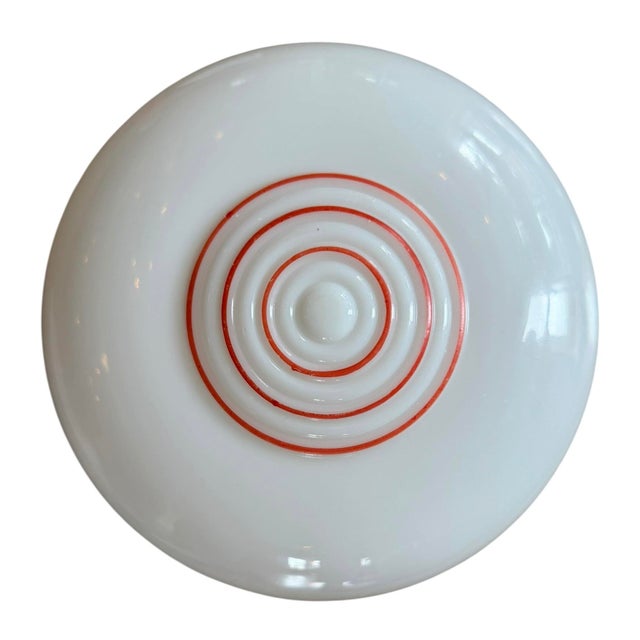 Mid-Century Modern Vintage Schoolhouse Flush-Mount Ceiling Light With Red Accent Stripes For Sale - Image 3 of 6