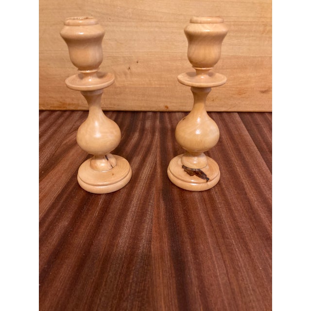 American Vintage Maple Hand Turned Candlesticks, Set of 2 For Sale - Image 3 of 6