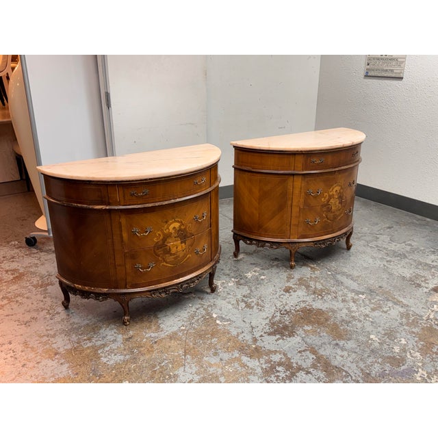 Neoclassical Semicircular Demi-Lune Commodes, Pair, 19th Century For Sale - Image 4 of 12