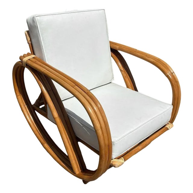 1950s Restored Rattan Three Strand Rocking Chair For Sale