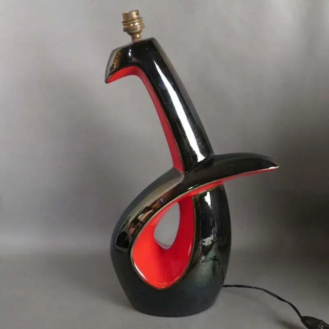 Black French Ceramic Table Lamp from Vallauris, 1950s For Sale - Image 8 of 8