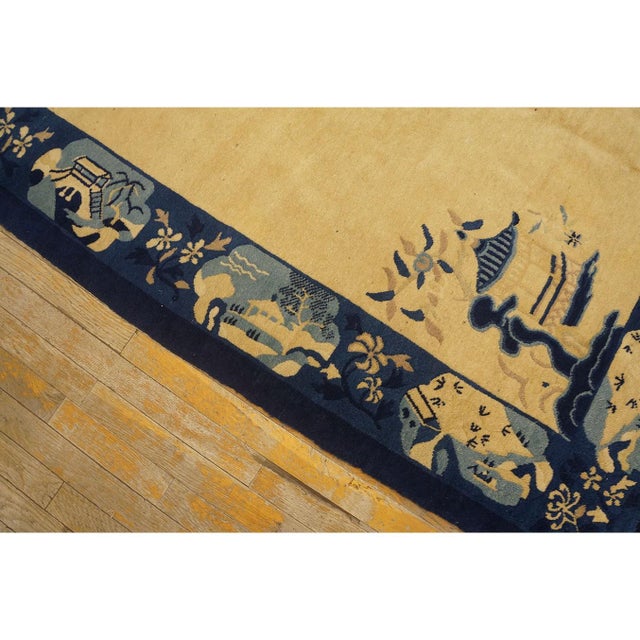 Textile 1920s Beige Open Field Traditional Antique Chinese Peking Carpet 5' X 7'10" Rug For Sale - Image 7 of 10