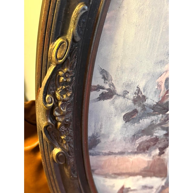 Antique Oval Gesso Frame With Floral Print (C. 1890-1915) For Sale - Image 9 of 12